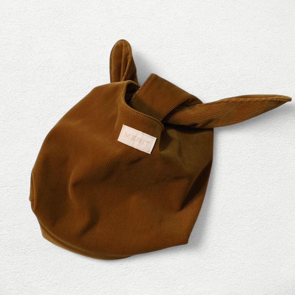 Merit Beauty Signature Corduroy Knot Handle Tie Sack Makeup Bag in Brown 🤎